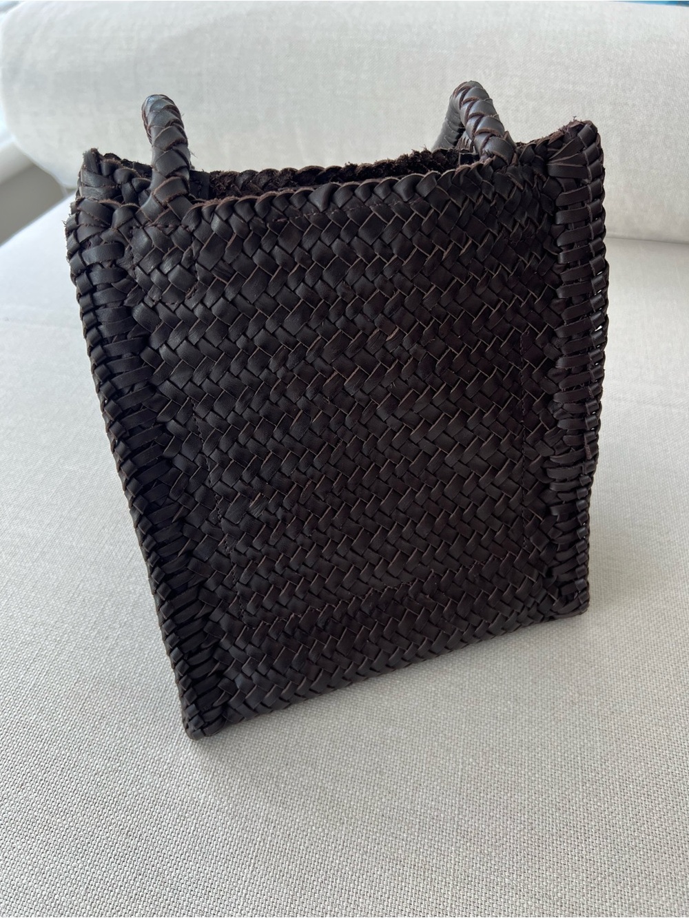 MADEWELL • The Lexington Real Brown Leather Intrecciato Weave Small Box Tote - Picture 6 of 14